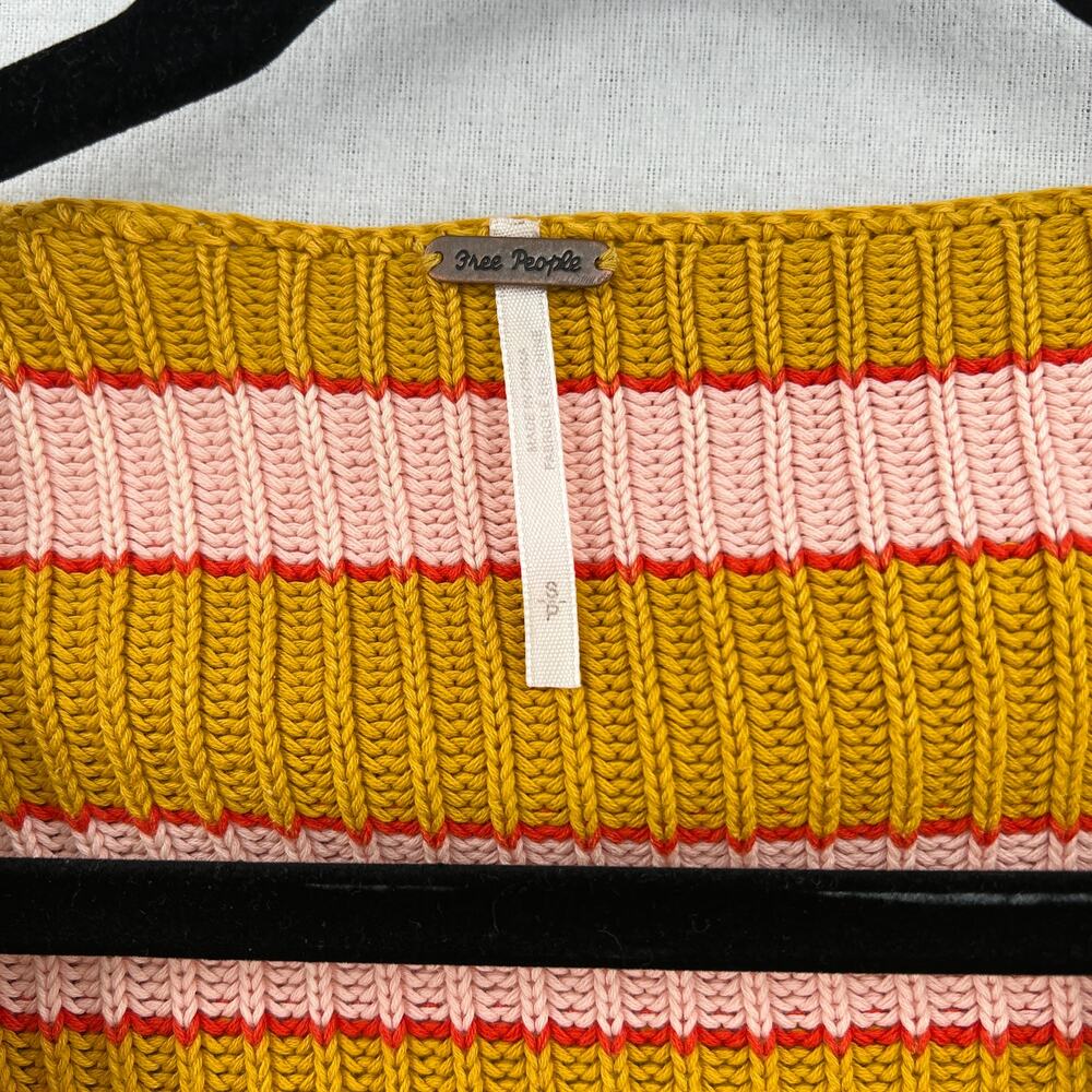 FREE PEOPLE Just My Striped Pullover Sweater Womens Small Yellow Pink Cropped - Picture 10 of 14